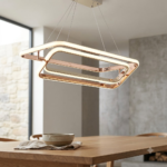 Modern Dual Geometric Rectangle LED Island Chandelier – Polished Gold / Rose Gold - Image 2