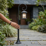 1.2M Arched Windowpane Hanging Lantern Shepherd Hook Post Light – Matte Black (E27) - Image 2