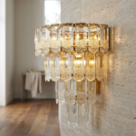 Modern Tiered Ice Glass Crystal Wall Sconce - Dual-Texture Gold Lamp - Image 2
