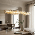 Artistic Botanical Glass Leaf Linear Chandelier – Champagne Gold Finish - Image 2