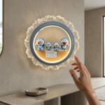Crystal Ruffled Ring LED Wall Light with Wooden Shelf & 4 Doraemon Figurines (Model 1973) - Image 2