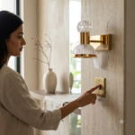 Luxury Polished Gold Crystal Bell Wall Sconce with Faceted Diamond Textured Shade - Image 2