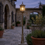 Grand Gothic Cathedral Outdoor Lamp Post – Antique Gold/Brass Patina Finish - Image 2