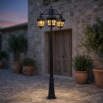 2M 3-Light Downward Hanging Victorian Street Lamp Post – Matte Black (E27) - Image 2