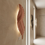 Luxury Terracotta Clay Sculptural Feather LED Wall Sconce - Gold Trim - Image 2
