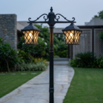 2M 2-Light Downward Hanging Diamond Lattice Street Lamp Post – Matte Black (E27) - Image 2