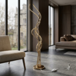 Modern Multi-Branch Wave LED Floor Lamp – Polished Gold Flame Sculpture - Image 2