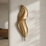 Opulent Antique Gold Sculptural Feather LED Wall Sconce - Black Rim Accent - Image 2