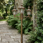Grand 3-Light Upright Victorian Outdoor Street Lamp Post – Antique Gold/Brass Patina (E27) - Image 2