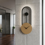 Modern Nordic Arch LED Backlit Wall Clock with Pendulum Frame - Black & Gold - Image 2