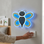 Whimsical Honeybee LED Wall Sconce - Blue & Warm White Silhouette Nightlight - Image 2