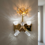 Luxury Golden Lotus Crystal Wall Sconce with Bubble Glass Prisms - Image 2