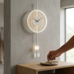Futuristic Orbital LED Wall Clock with Vertical Stem & Luminous Sphere - Image 2