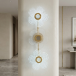 Modern 3-Flower Etched Acrylic LED Wall Sconce - Gold Stem - Image 2