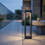 Modern Square 4-Pillar Open Frame Landscape Bollard Light – Charcoal Grey - Image 2