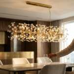 Linear Golden Dandelion Crystal Sputnik Island Chandelier – Polished Gold - Image 2