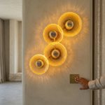 Modern 4-Cluster Textured Amber Glass Sunburst LED Wall Sconce - Image 2