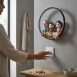 Circular LED Halo Shelf Sconce with 3-Piece Family Cartoon Figurines - Image 2