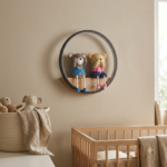 Circular LED Halo Shelf Sconce with 2 Teddy Bear Figurines - Image 2