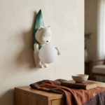 3D Polar Bear Wall Sconce with Glowing Moon Orb (Green Hood) - Image 2