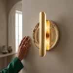 Artistic Leaf Outline Acrylic LED Wall Sconce with Gold Bar Core - Image 2