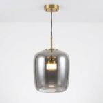Modern Smoky Grey Capsule Glass Pendant Light with Brushed Brass Hardware