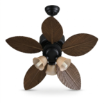 Tropical Palm Leaf Ceiling Fan with 3 Amber Glass Light Shades