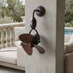 Matte Black Industrial Wall-Mounted Fan with Dark Walnut Blades - Image 2