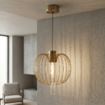 Modern Gold Open Wire Cage Pendant Light - Melon Silhouette - Image 2