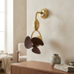 Antique Brass Vintage Wall-Mounted Fan with Dark Walnut Blades - Image 2