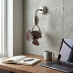 Brushed Nickel Industrial Wall-Mounted Fan with Dark Walnut Blades - Image 2