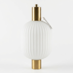 Modern Fluted Ribbed Opal Glass Pendant Light with Brass Cylinder Mount