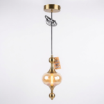 Vintage Amber Glass Urn Pendant Light with Antique Brass Finials