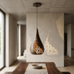Scandinavian Wood Grain Teardrop Pendant Light with Geometric Laser Cutouts - Image 2