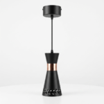 Modern Matte Black Hourglass Pendant Light with Rose Gold Collar & Slotted Rim