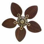 Antique Brass Ceiling Fan with 5 Leaf-Shaped Wooden Blades