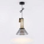 Industrial Black Honeycomb Mesh & Smoked Glass Cone Pendant Light
