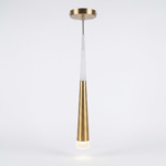 Modern Slim Tapered Spire LED Pendant Light - Brushed Gold & Frosted White