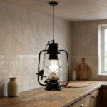 Industrial Matte Black Hanging Hurricane Lantern Pendant Light - Image 2