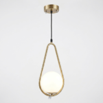 Nordic Brushed Brass Teardrop Loop Pendant Light with Frosted Glass Globe
