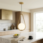 Nordic Brushed Brass Teardrop Loop Pendant Light with Frosted Glass Globe - Image 2