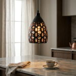 Matte Black Teardrop Metal Pendant Light with Irregular Honeycomb Lattice Cutouts - Image 2