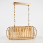 Luxury Linear Amber Crystal Bar Chandelier with Gold Cage Frame (Dual Chain)