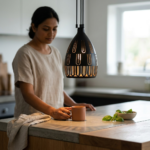 Modern Matte Black Teardrop Pendant Light with Elongated U-Slot Cutouts - Image 2