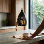 Matte Black Teardrop Pendant Light with Laser-Cut Butterfly & Polka Dot Motifs - Image 2