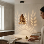 Scandinavian Wood Grain Teardrop Pendant Light with Botanical Leaf Cutouts - Image 2