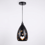 Matte Black Teardrop Pendant Light with Laser-Cut Hearts, Stars & Butterflies