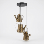 Vintage Distressed Brass Watering Can 3-Light Cluster Pendant Chandelier
