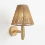 Scandinavian Woven Jute Rope Wall Sconce with Solid Wood Arm