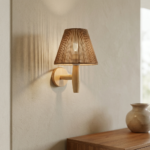 Scandinavian Woven Jute Rope Wall Sconce with Solid Wood Arm - Image 2
